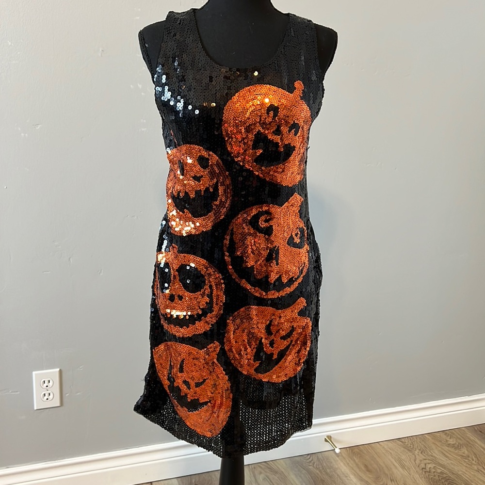 Halloween pumpkin sequin dress
